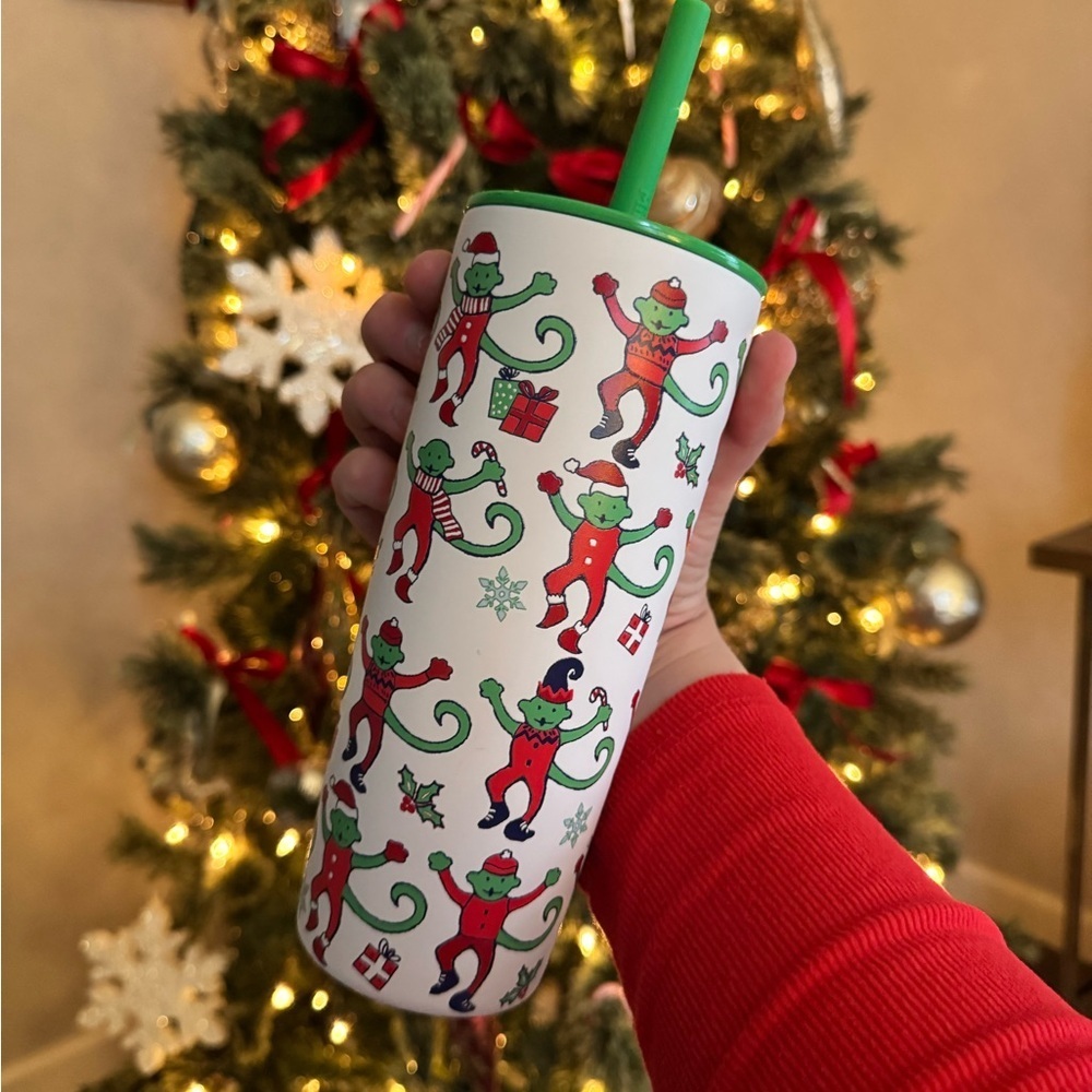 Roller Rabbit + Starbucks 24oz festive holiday christmas monkey printed tumbler